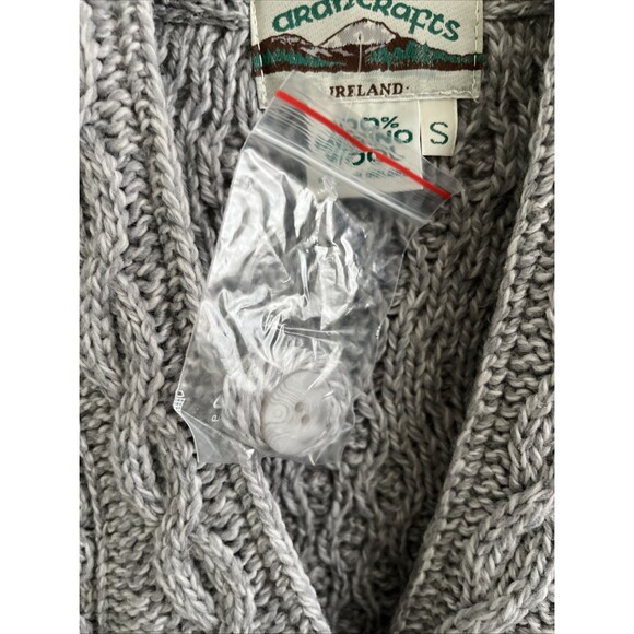 NWOT Aran Crafts Merino Wool Sweater Womens Grey Cardigan Ireland Long Cable S - Picture 3 of 10